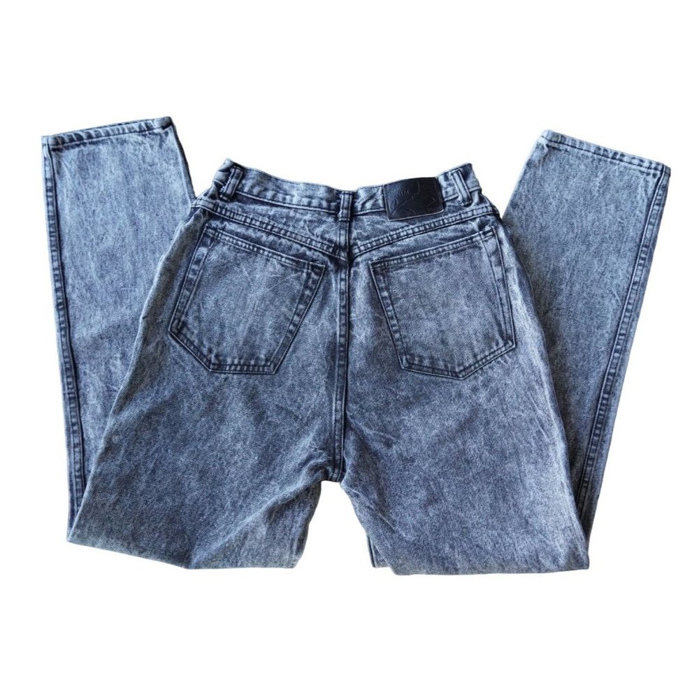 Vintage Acid Washed Jeans by Rose Denim Black Size 13 High Waisted Hi Rise 80s